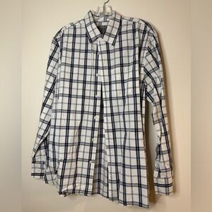 T406- Roots Navy and White Checkered Button-Down Shirt